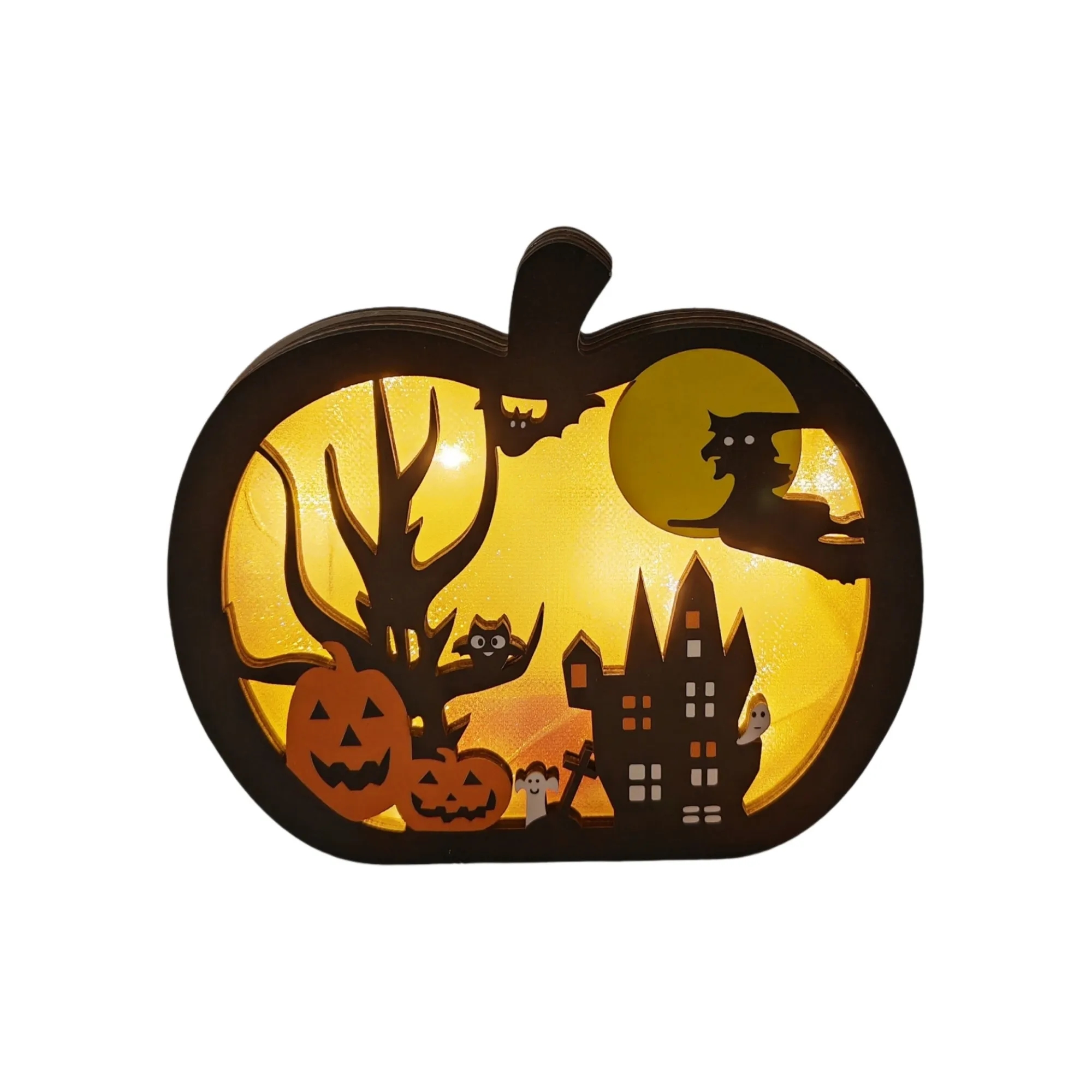 Wooden Halloween Glowing Ornament Lighted 3