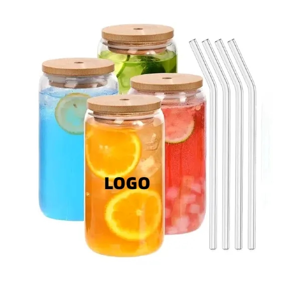 Glass Cups With Bamboo Lids And Straws 2