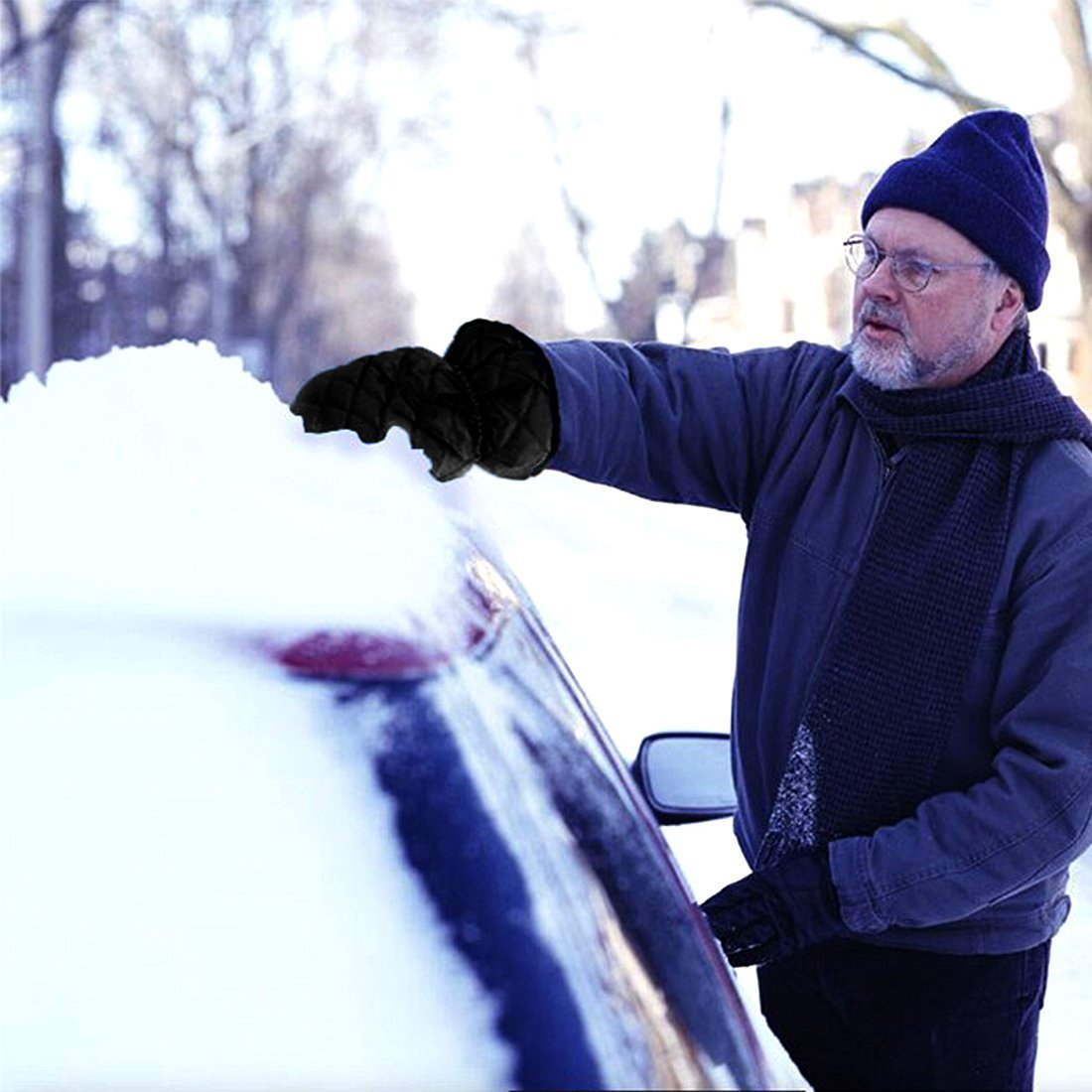 Waterproof Warm Grip Ice Scraper Mitten Snow Remover Glove/Lined of Thick Fleece for Car Windshield 8