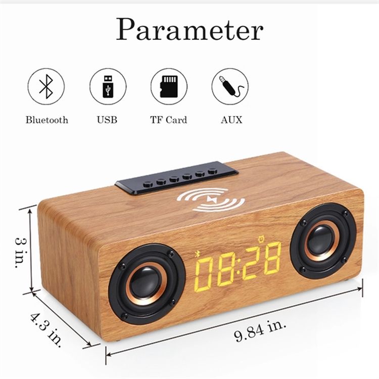 Wooden Wireless Charger Speaker With Alarm Clock 2