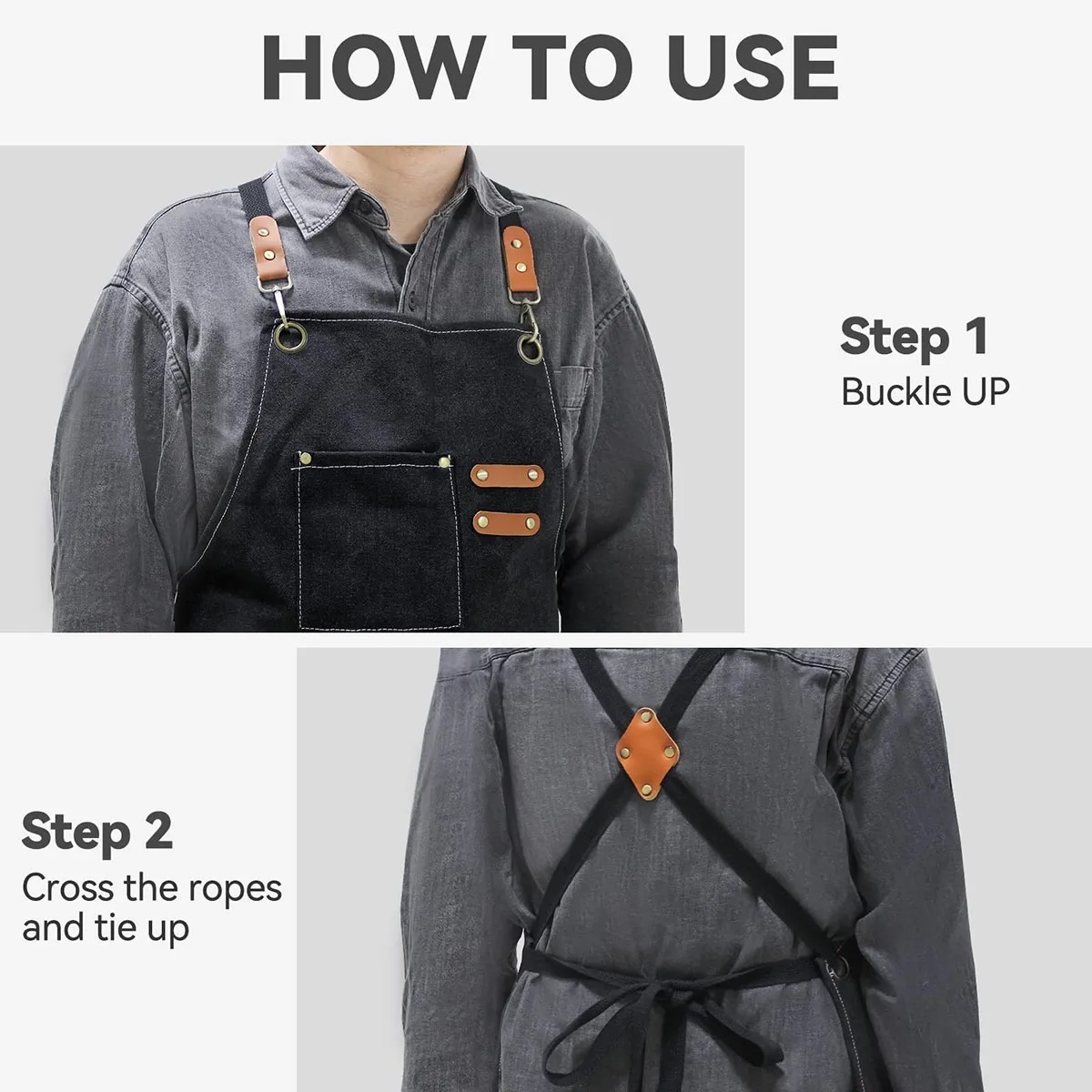 Canvas Cross Back Aprons with Adjustable Strap and Pocet 6