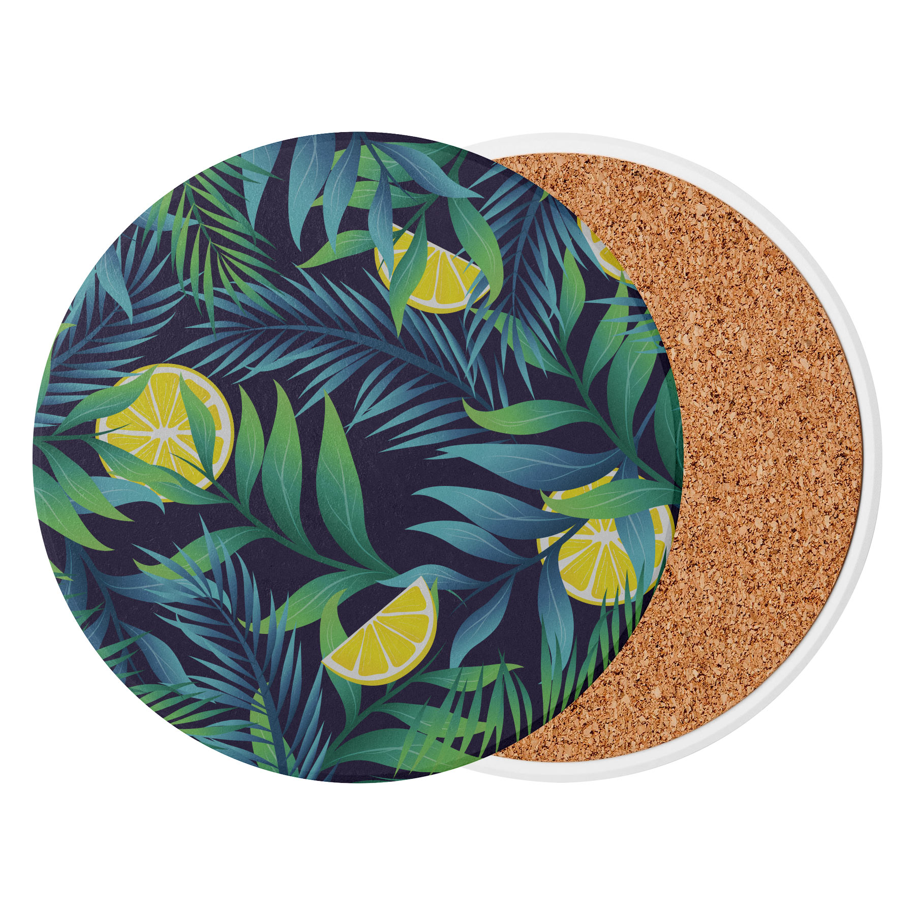 3.5'' Circular Ceramics Coaster With Cork Base 1