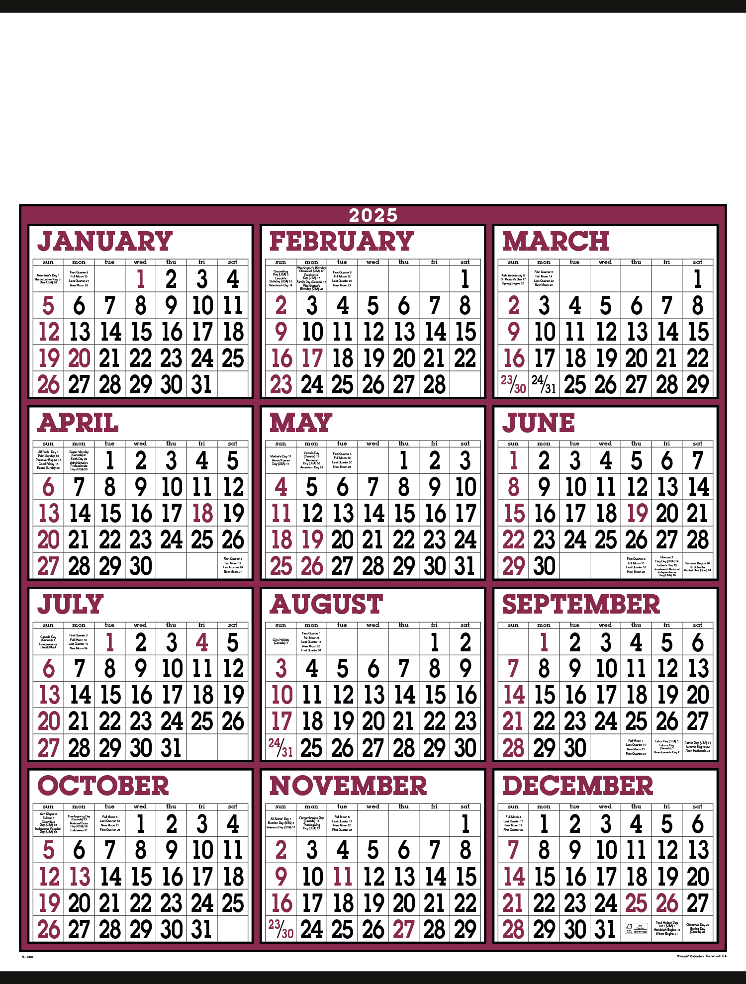 Triumph® Calendars Black & White Span-A-Year Non-Laminated Calendar 36