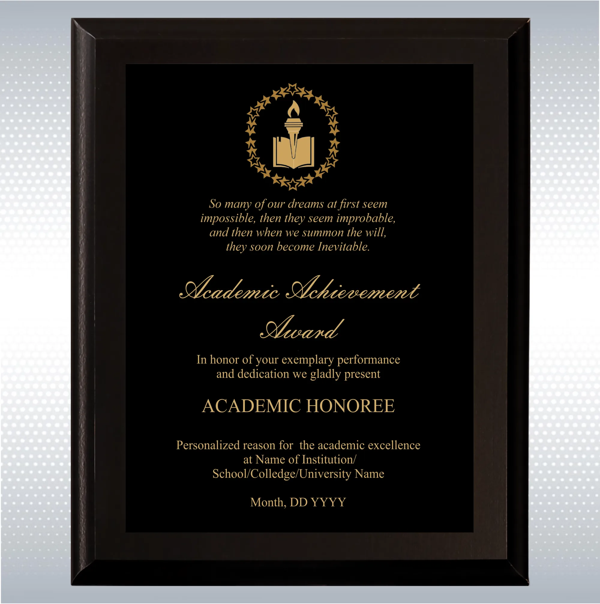 Black Matte Plaque Academic Achievement Award 7