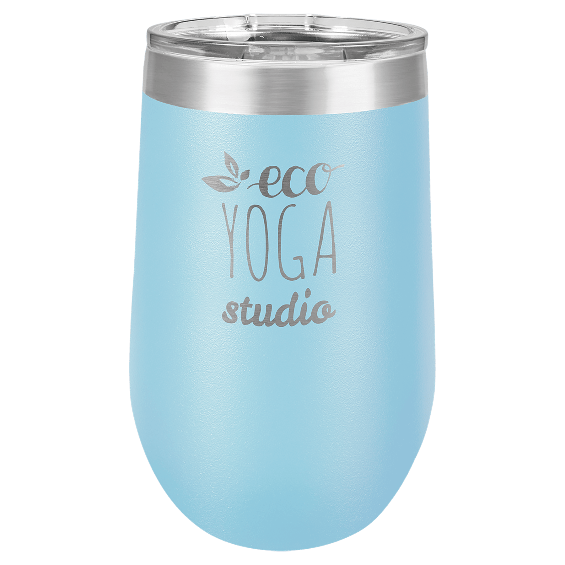 16 oz. Light Blue Laser Engraved Polar Camel Stemless Wine Tumbler w/Clear Lid 1
