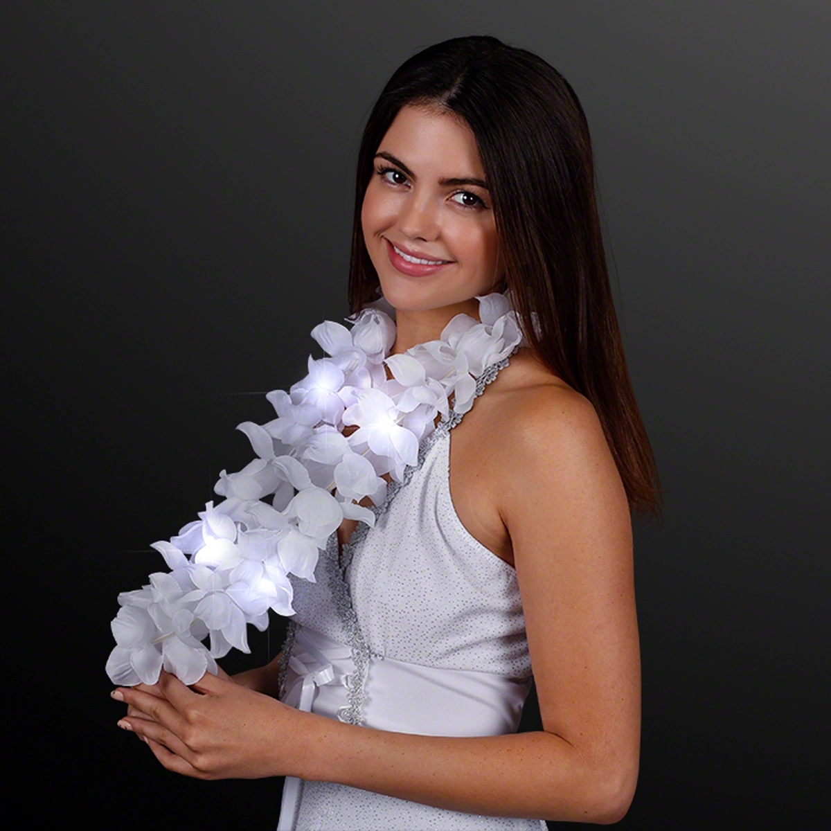 White Hawaiian Flower Light Up Lei 1