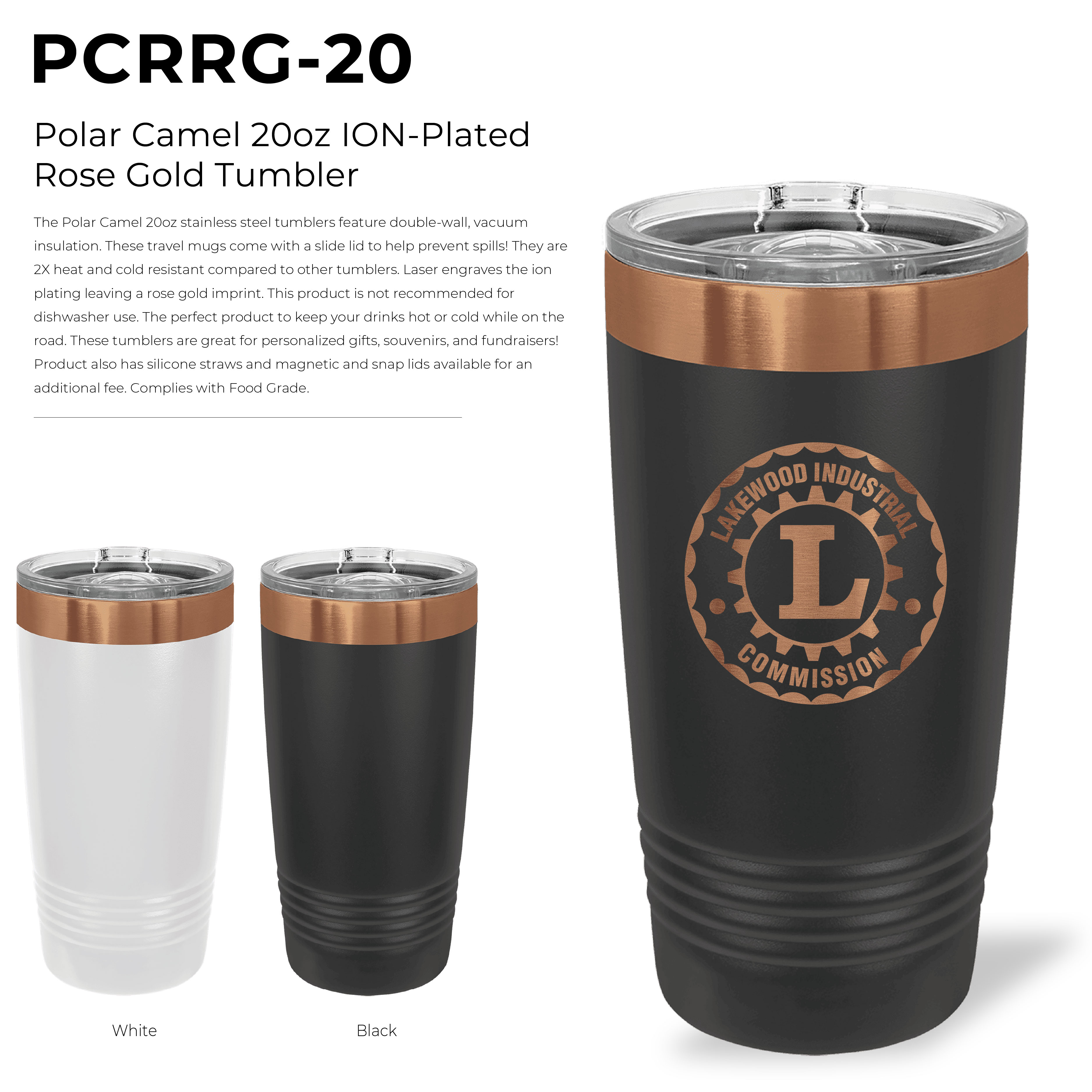 Polar Camel 20oz ION-Plated Rose Gold Tumbler with Sliding Lid 1