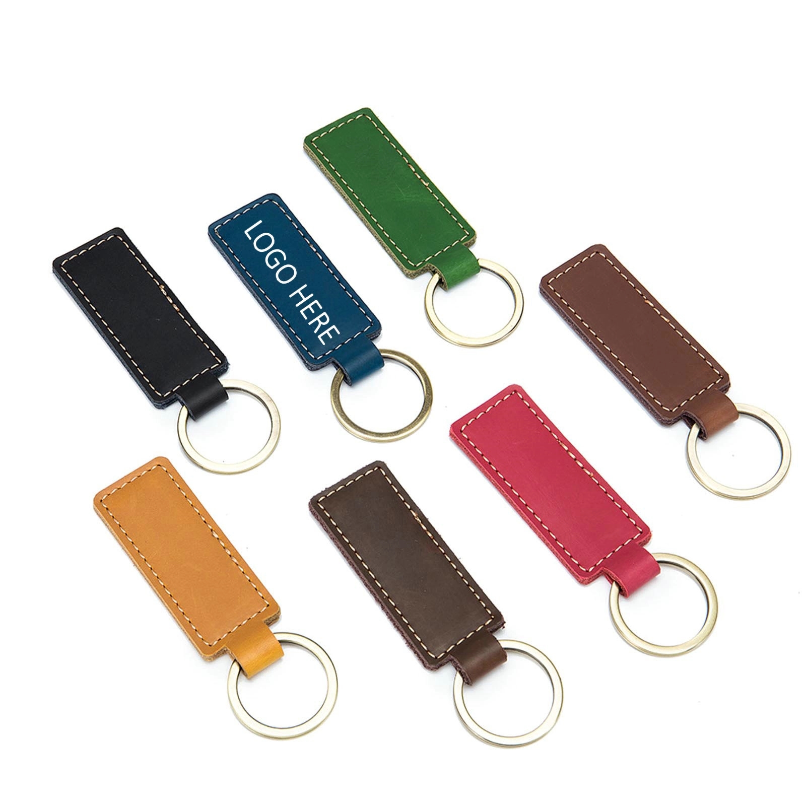 Classic PU Leather Rectangle Keychains 3