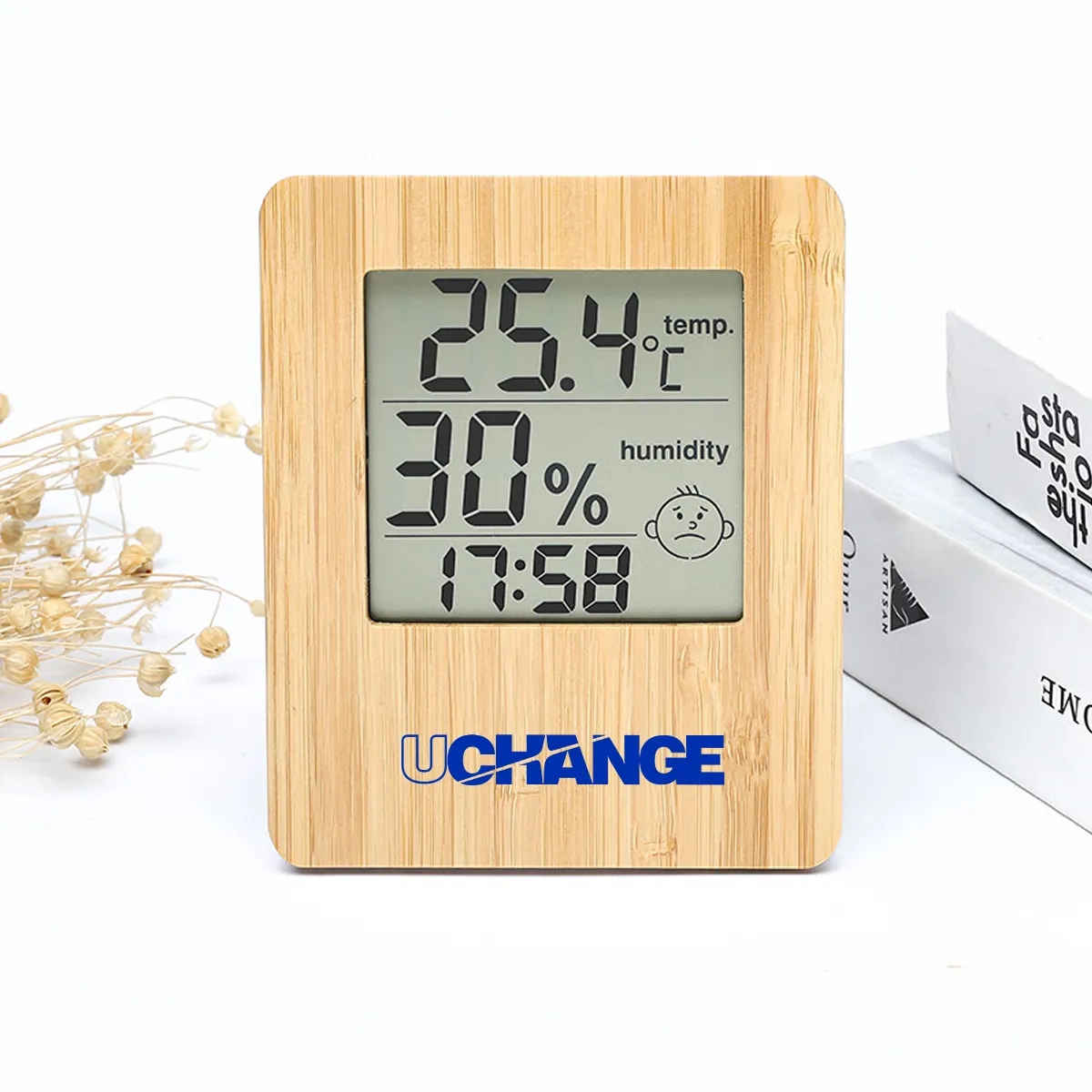 Bamboo LCD Desk Clock With Temperature And Humidity 2
