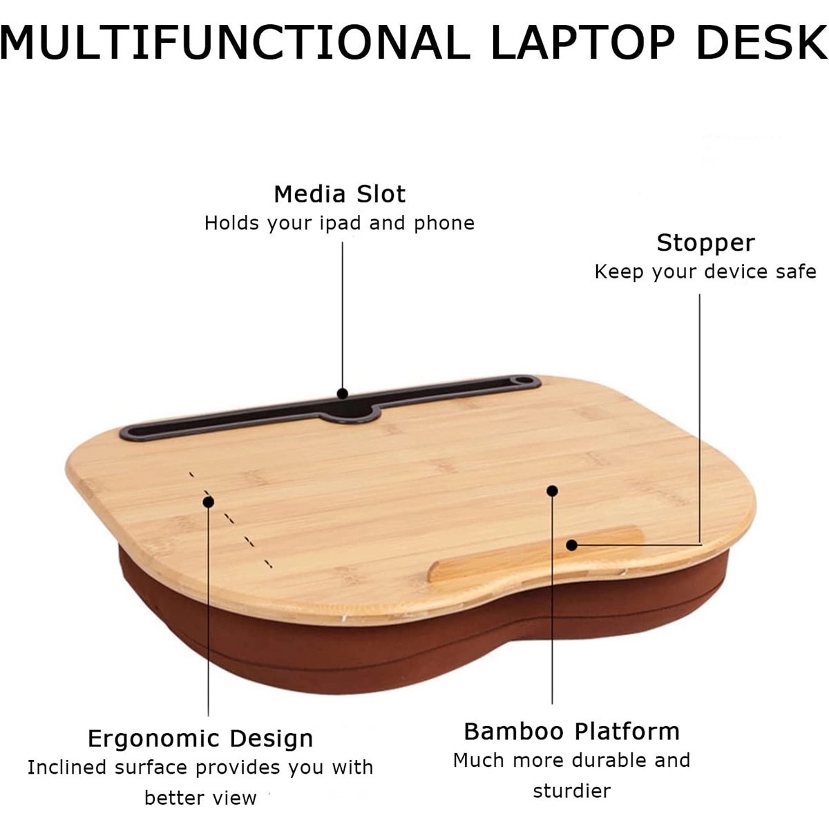 Bamboo Platform Portable Lap Desk with Pillow Cushion 2