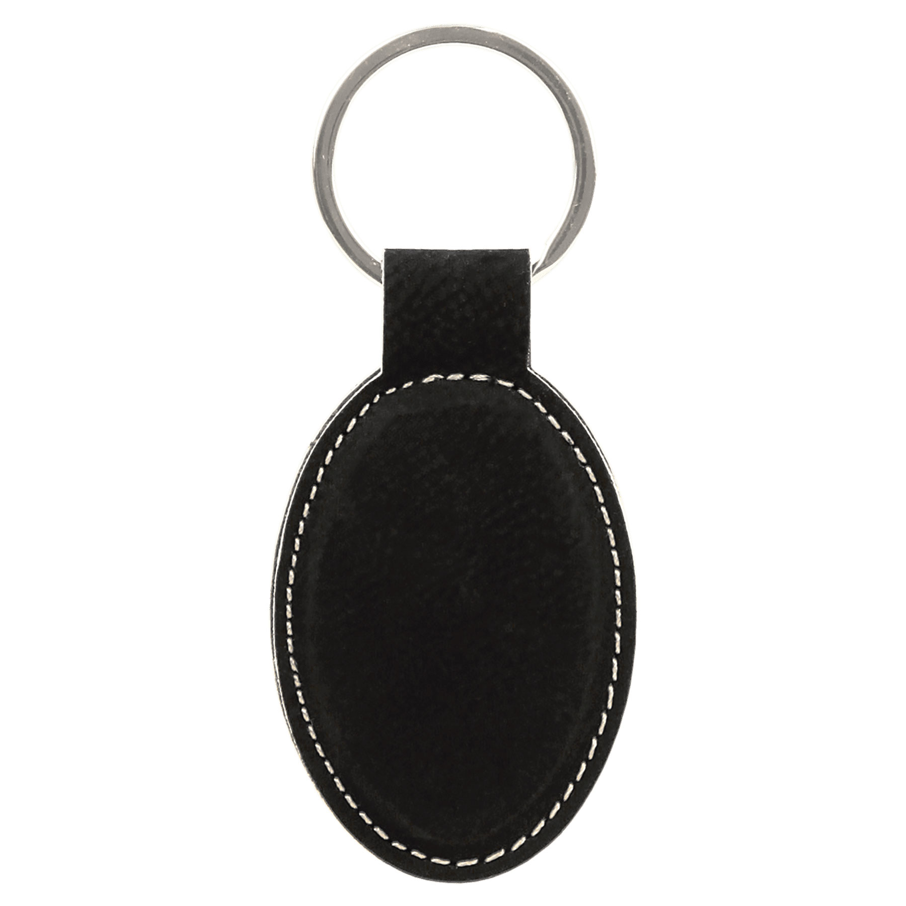 Black/Silver Leatherette Oval Keychain 3