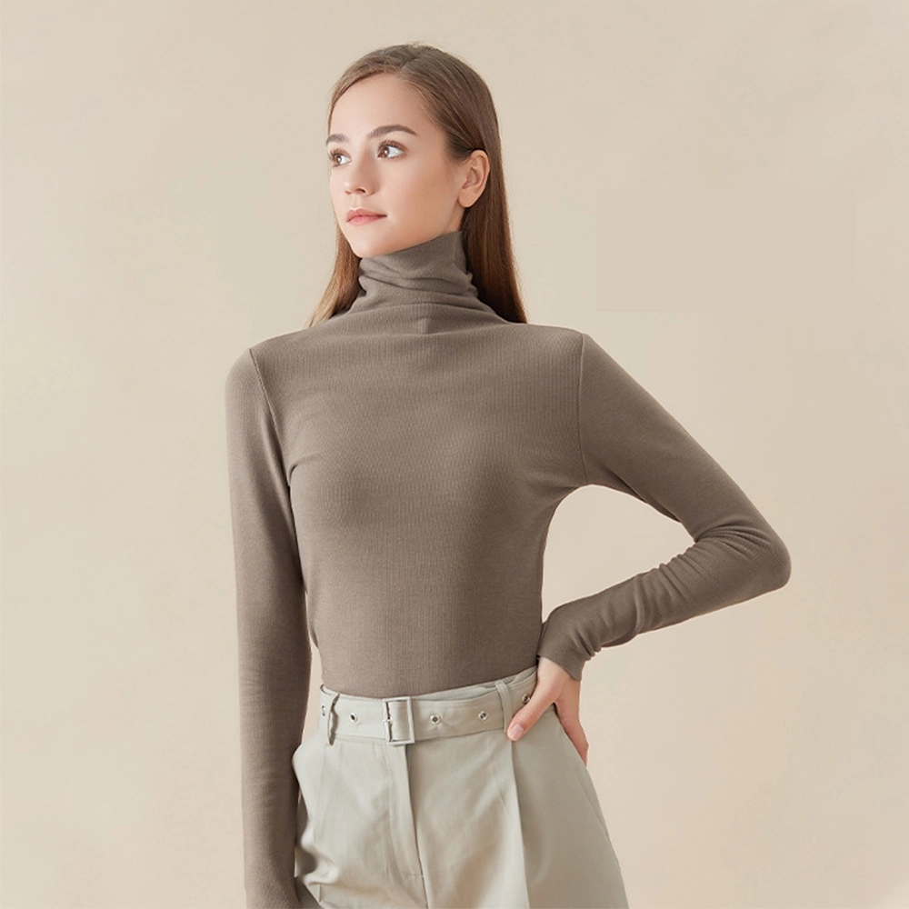 Women's Long Sleeve Turtleneck Pullover Slim Shirt Top 8