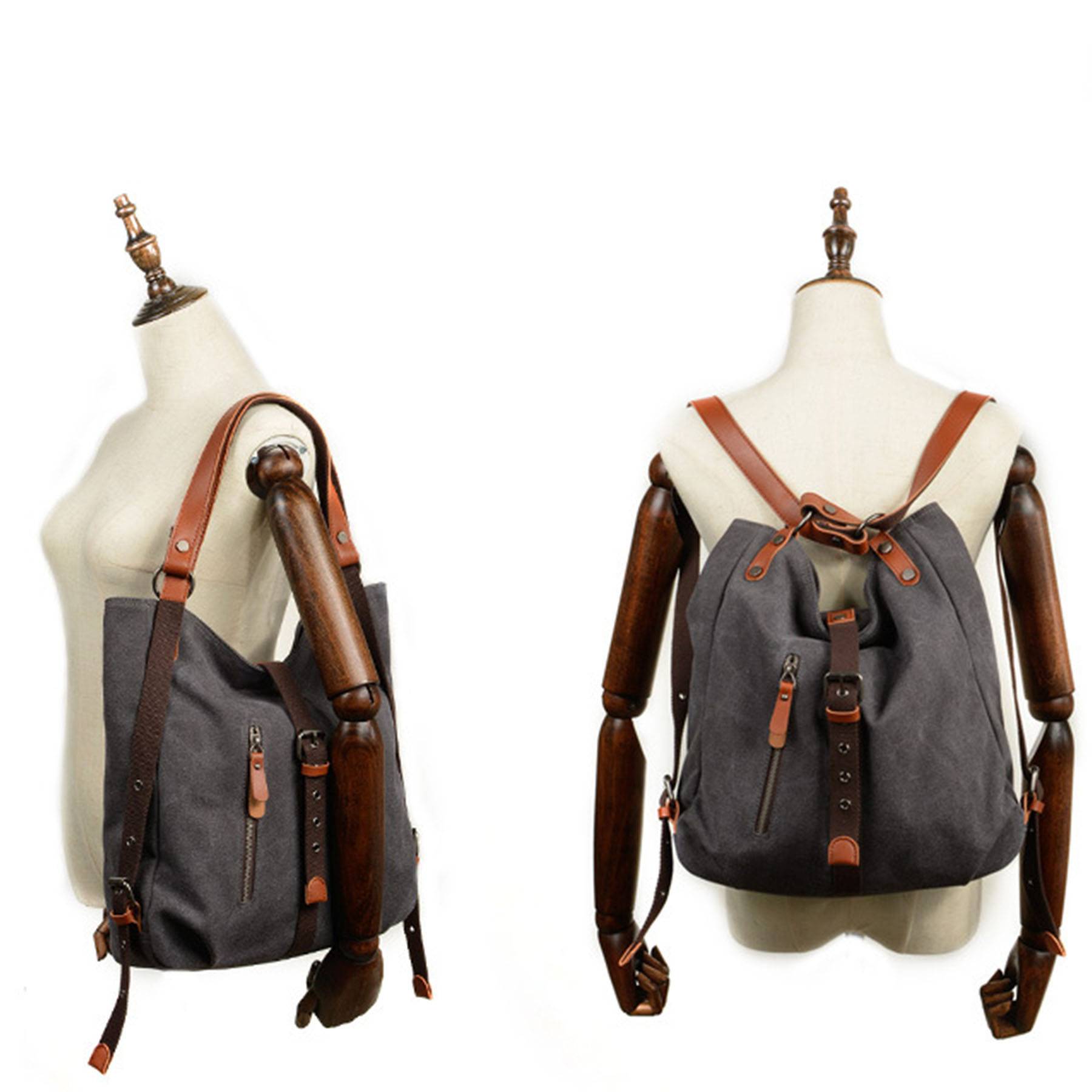 Canvas Multifunctional Shoulder Bucket Backpack 3