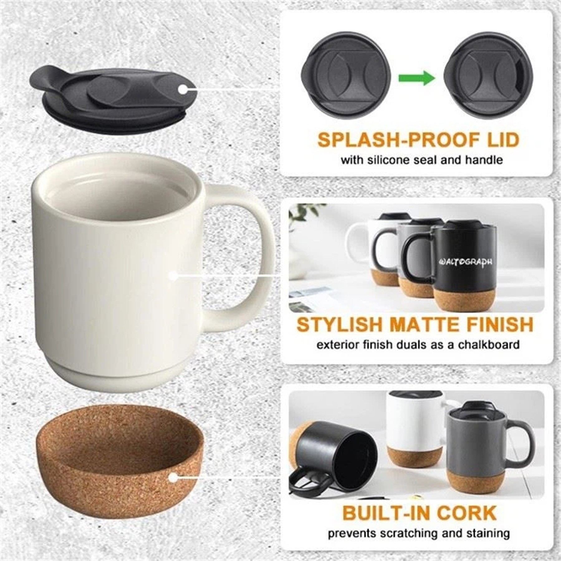 14 Oz Coffee Mug With Cork Bottom And Splash Proof Lid 5