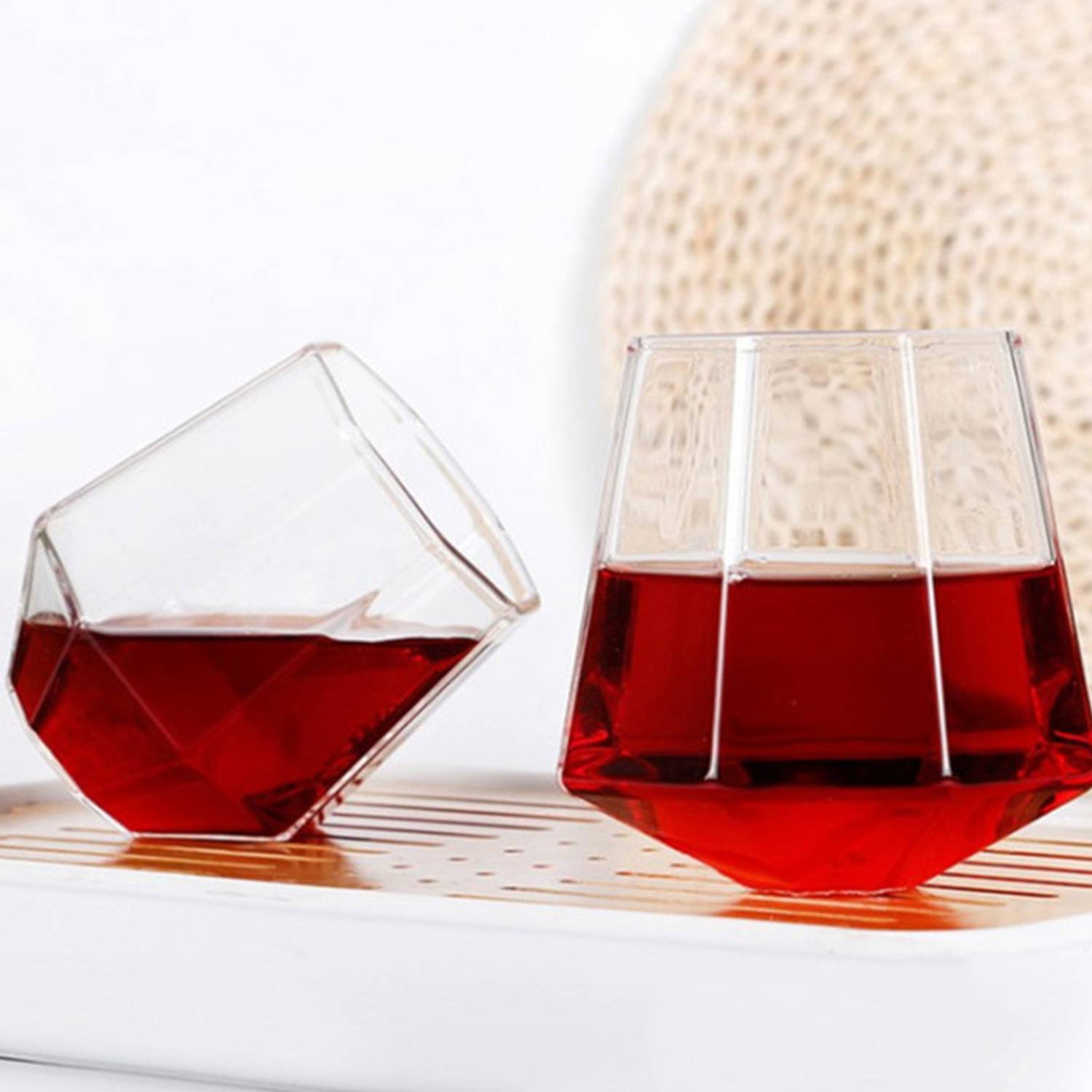 12 Oz Diamond Clear Shaped Plastic Stemless Wine Glasses 5
