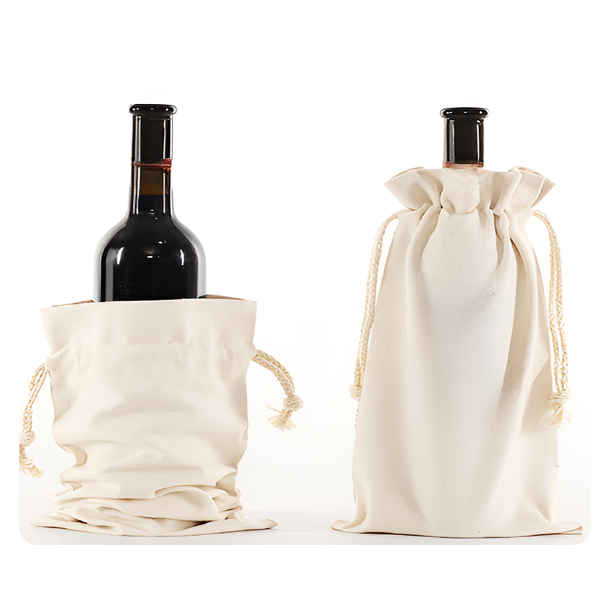 MOQ 50 PCS Stylish Drawstring Wine Bottle Canvas Bag 2