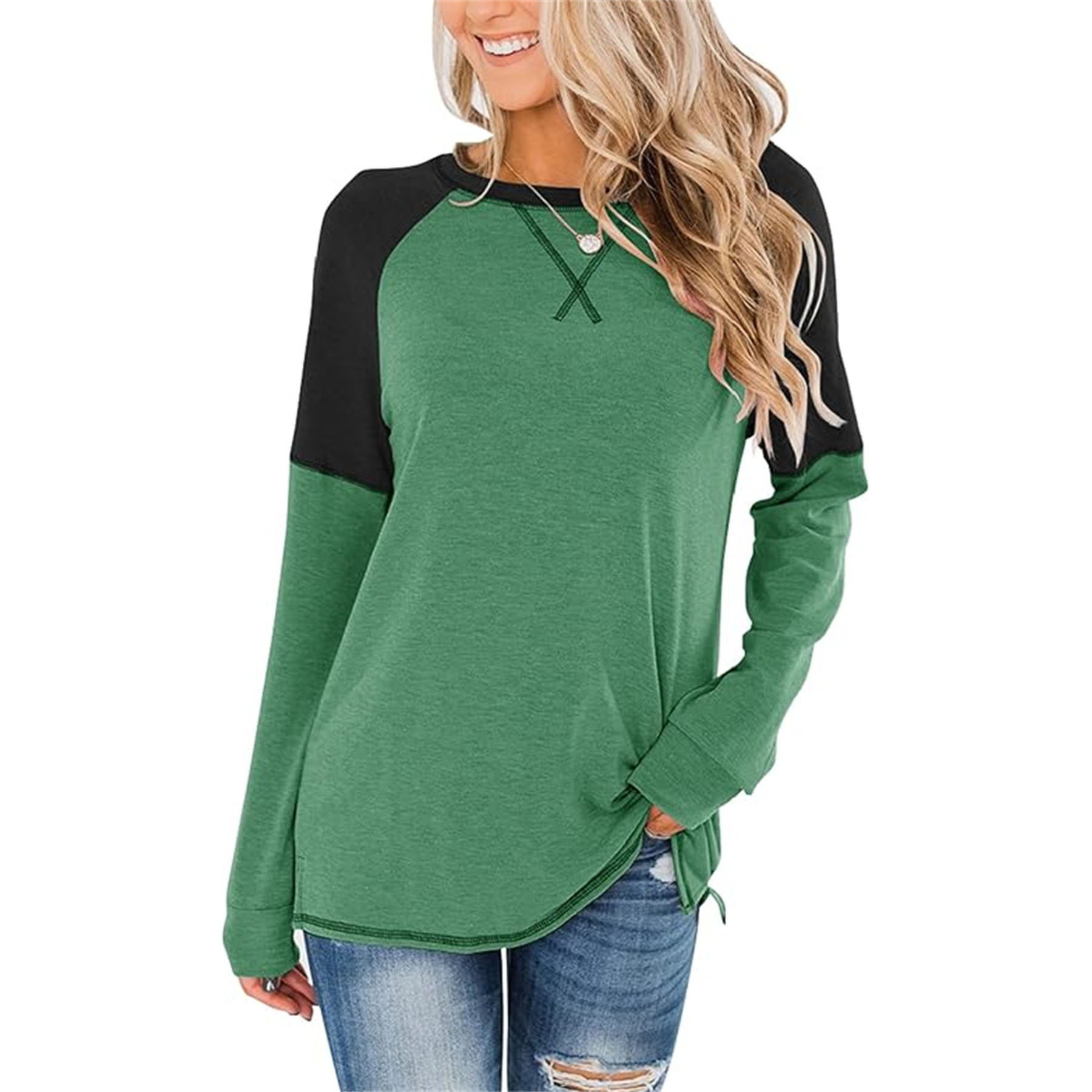 Women's Crew Neck Color Block Blouse 27