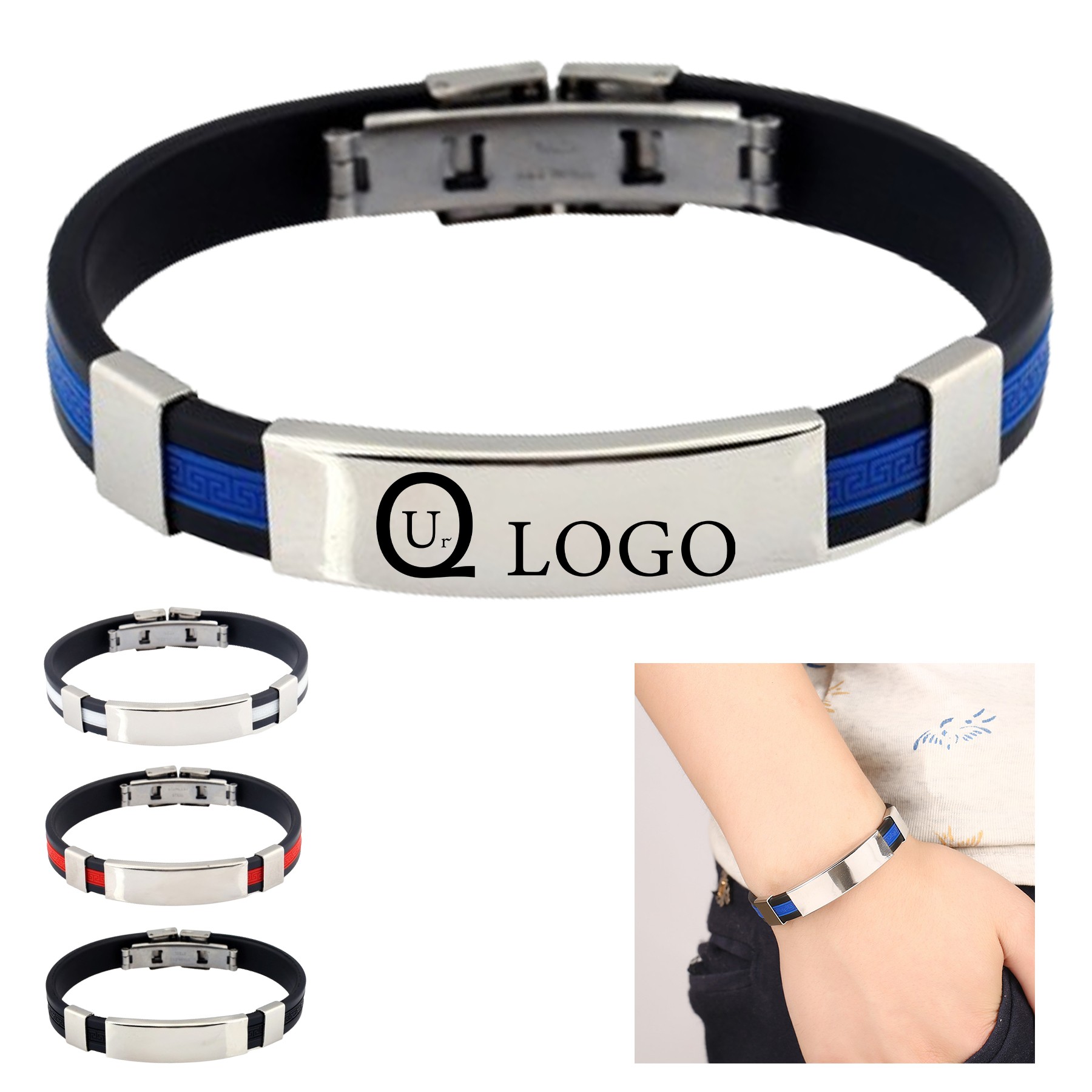 Customizable Engraving Stainless Steel Silicone Bracelets