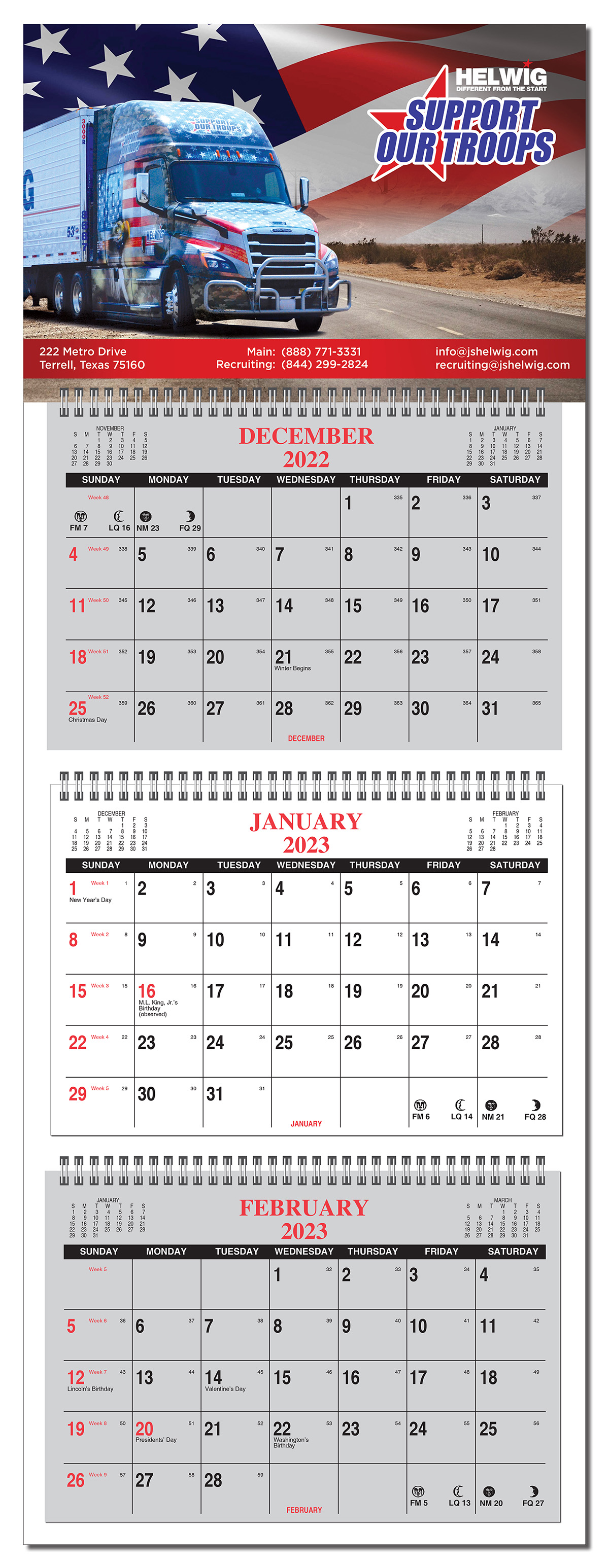 Three Month in View Four Panel Wall Calendar Full color