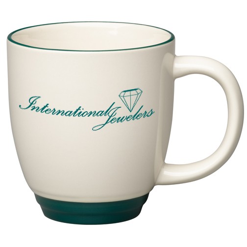 14 oz Almond with Green Lip and Base Accent Bistro Mug