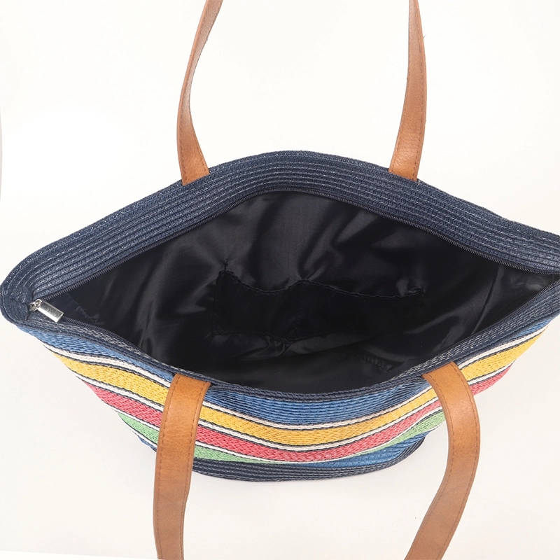 Natural Straw Bag Hand Woven Round Handle Handbags Retro 3