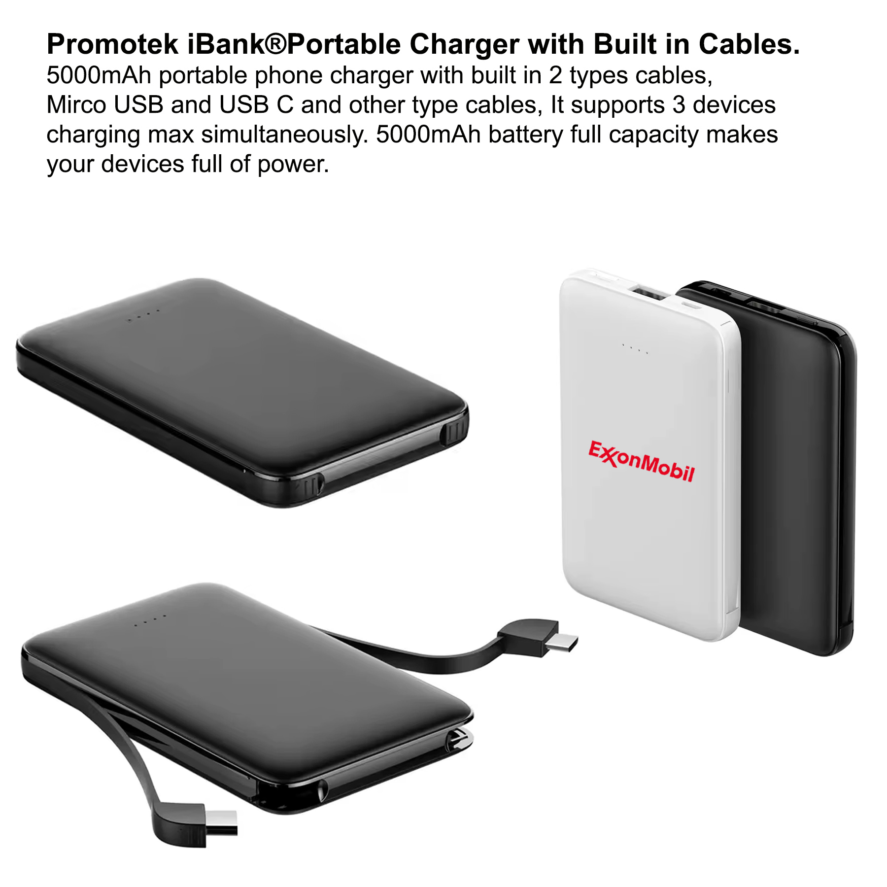 iBank ® Slim Power Bank with Wall Plug and Built-In Cables 1