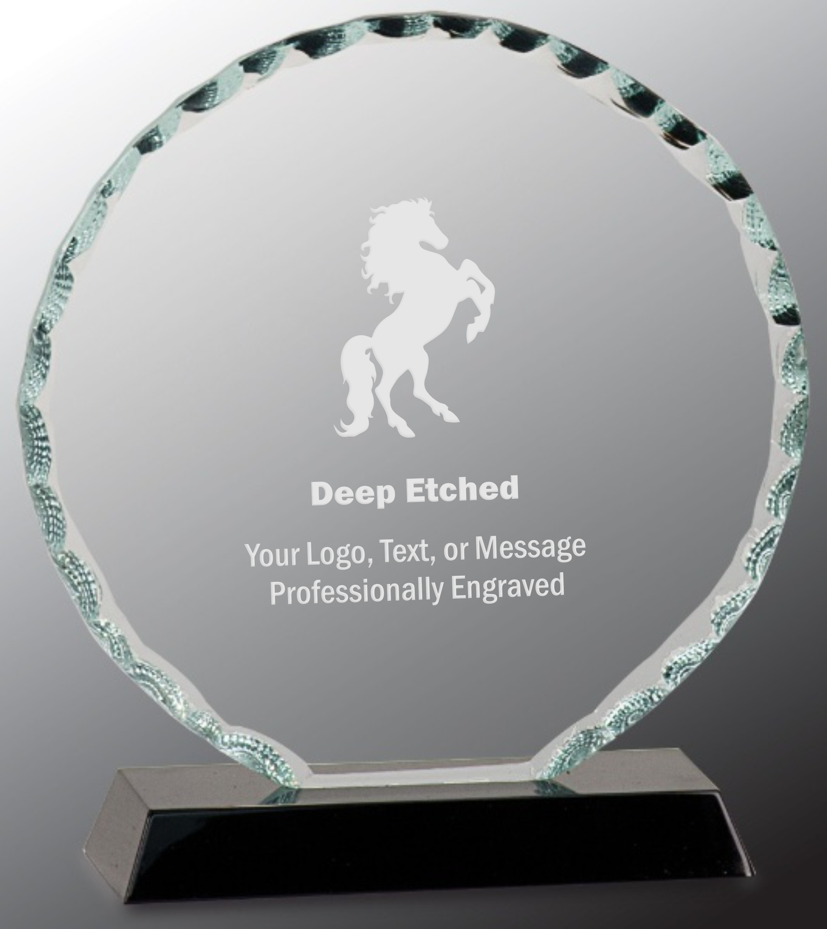 6 1/2" Round Facet Glass Award on Black Base