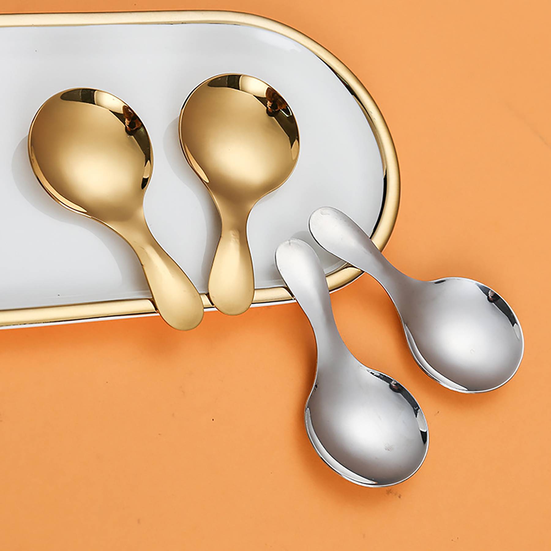 Stainless Steel Short Handle Thickened Small Round Spoons 4