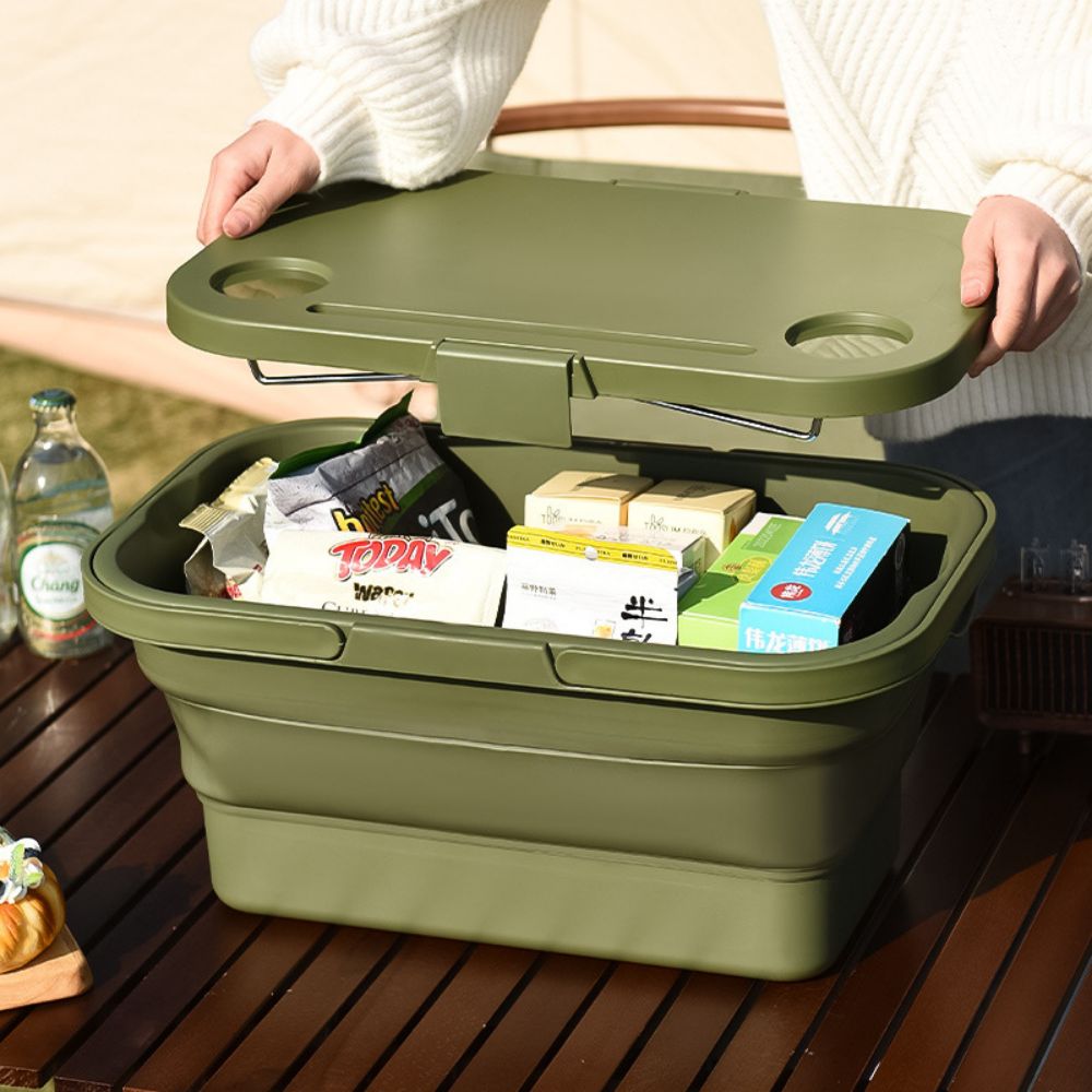 Collapsible Picnic Basket With Carrying Handle And Lid 7