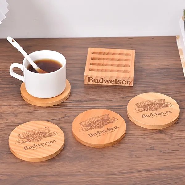 Engraved Round Wooden Coaster Set-4 pieces 3