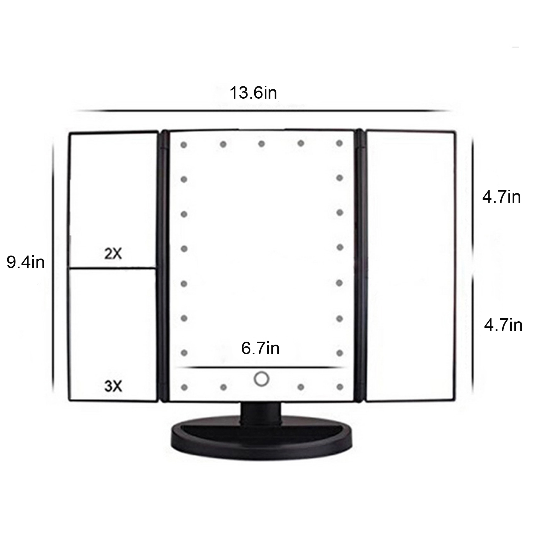 Tri-Fold Lighted Vanity Make Up Mirror Touch Screen 3X/2X/1X 11