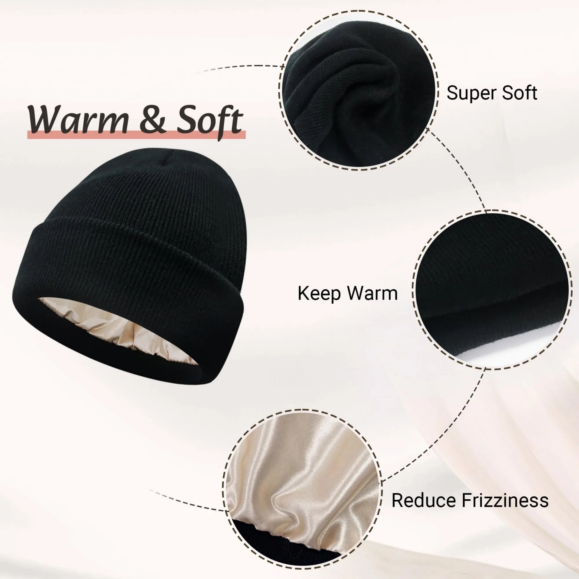 Satin Lined Knit Beanie Warm Soft Winter Hat 11