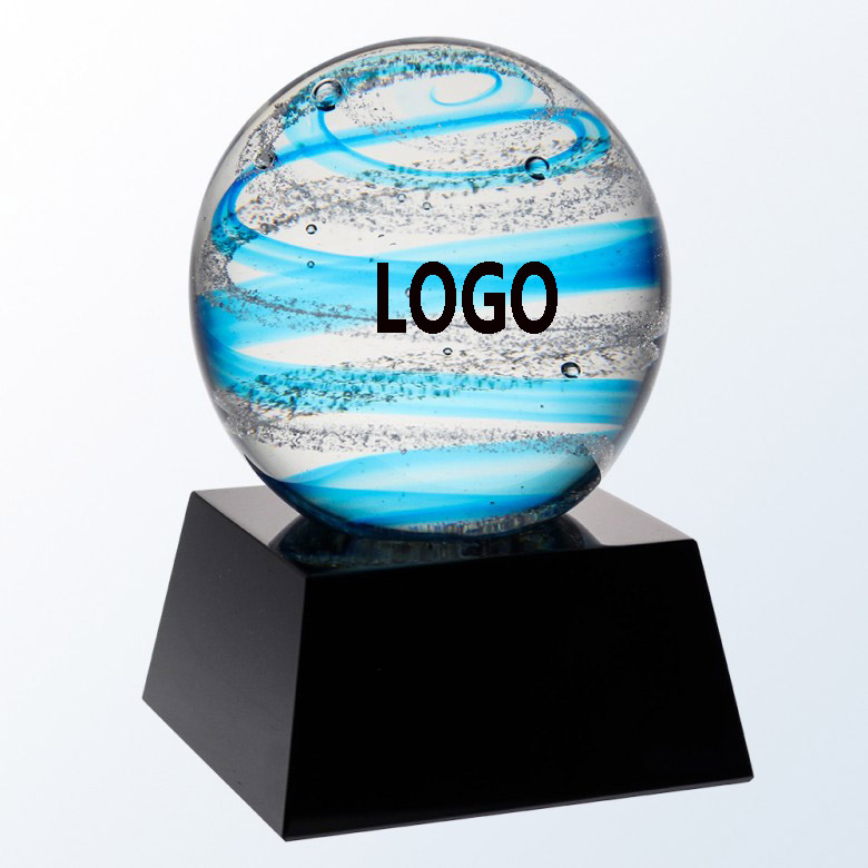 BLUE SNOW GLOBE WITH BLACK BASE. 2