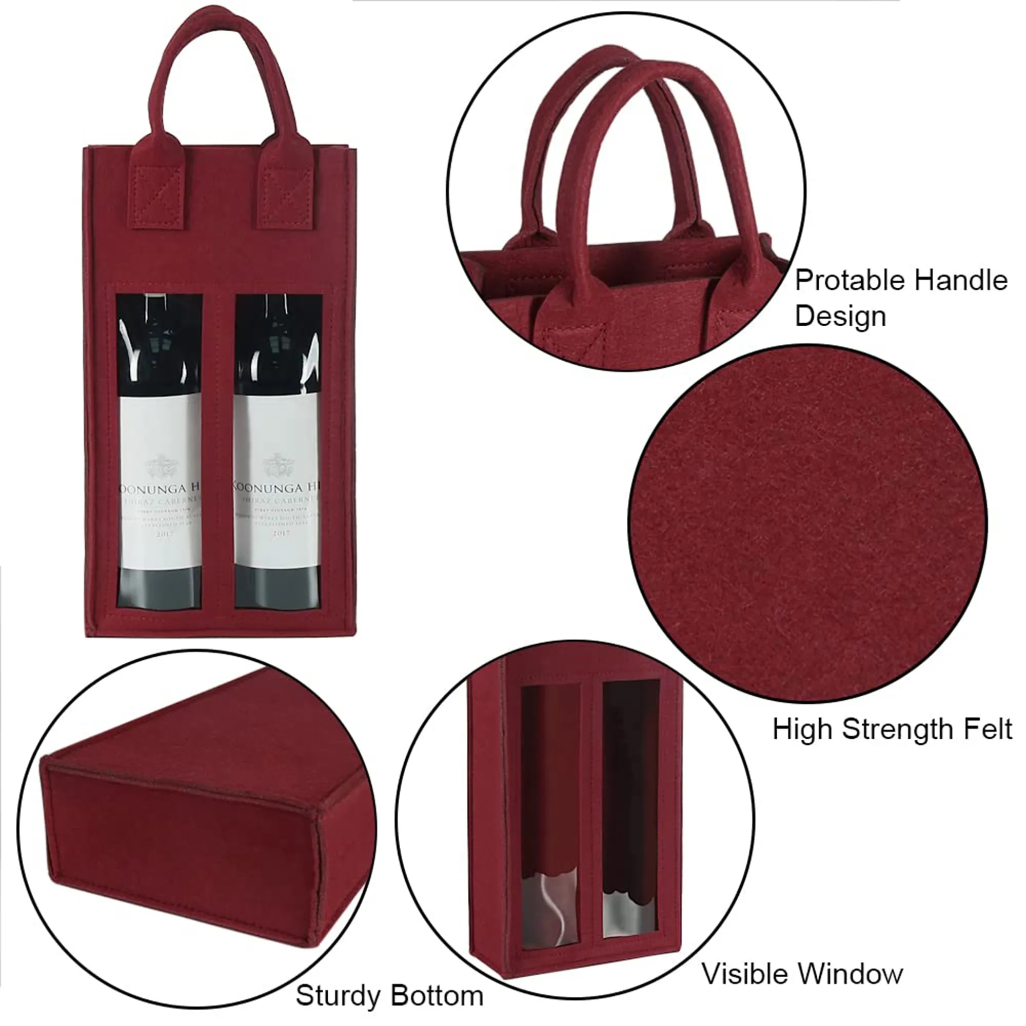 Felt Double Wine Bag with Window Reusable Tote Custom Logo 9