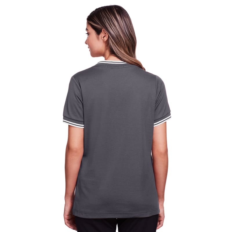 Devon & Jones Ladies' CrownLux Performance™ Plaited Tipped V-Neck Polo 14