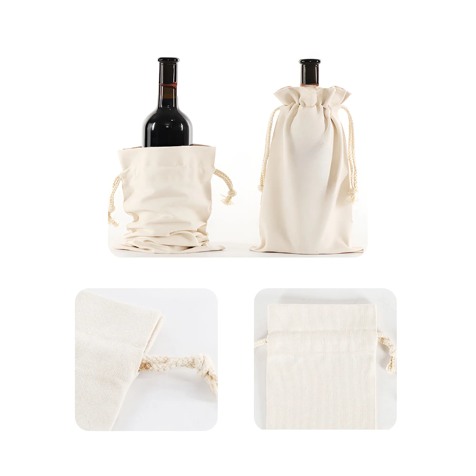 MOQ 50 PCS Drawstring Wine Bottle Canvas Bag 2
