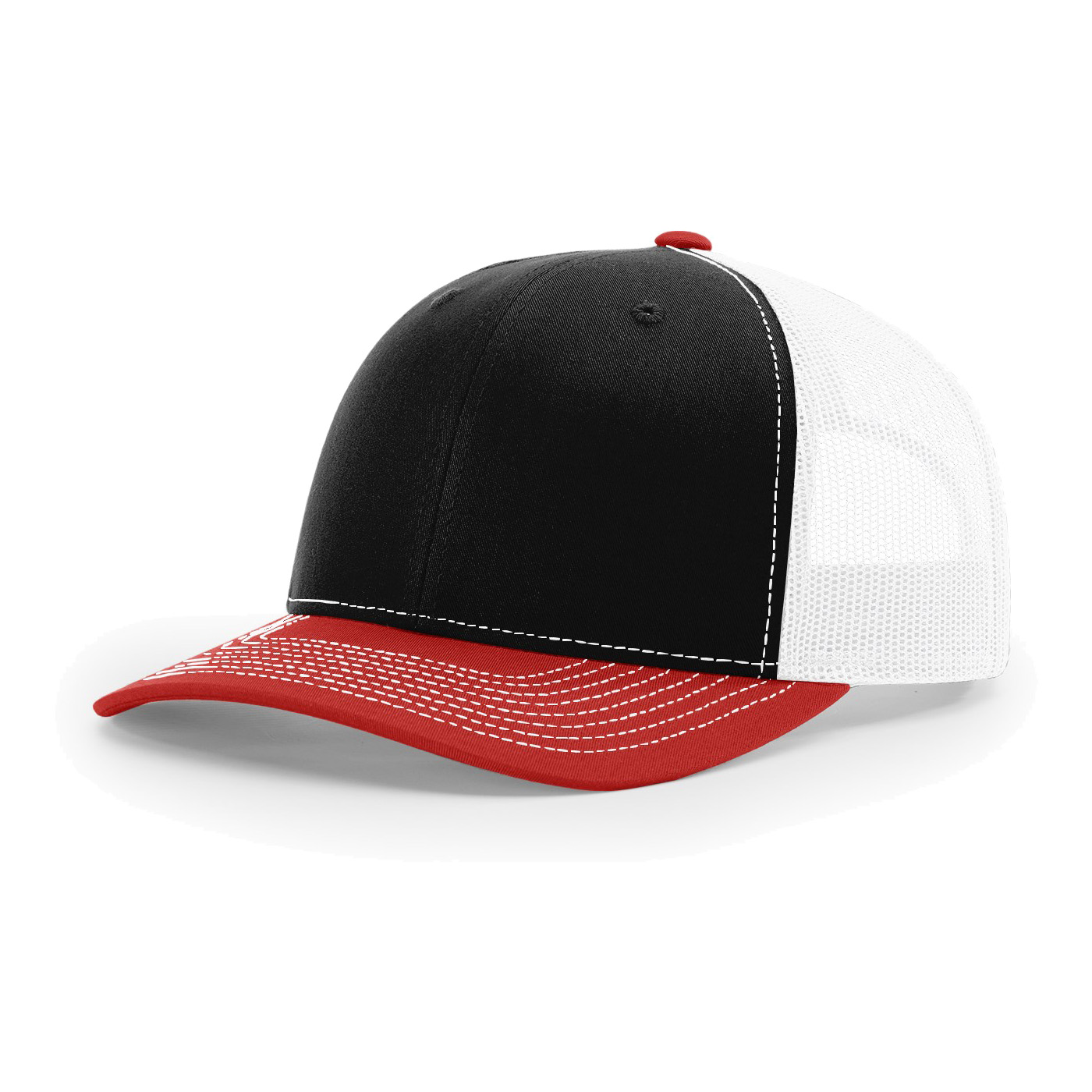 Richardson 112 6-Panel Snapback Trucker Hat w/Leatherette Adhesive Patches or Embroidery 115