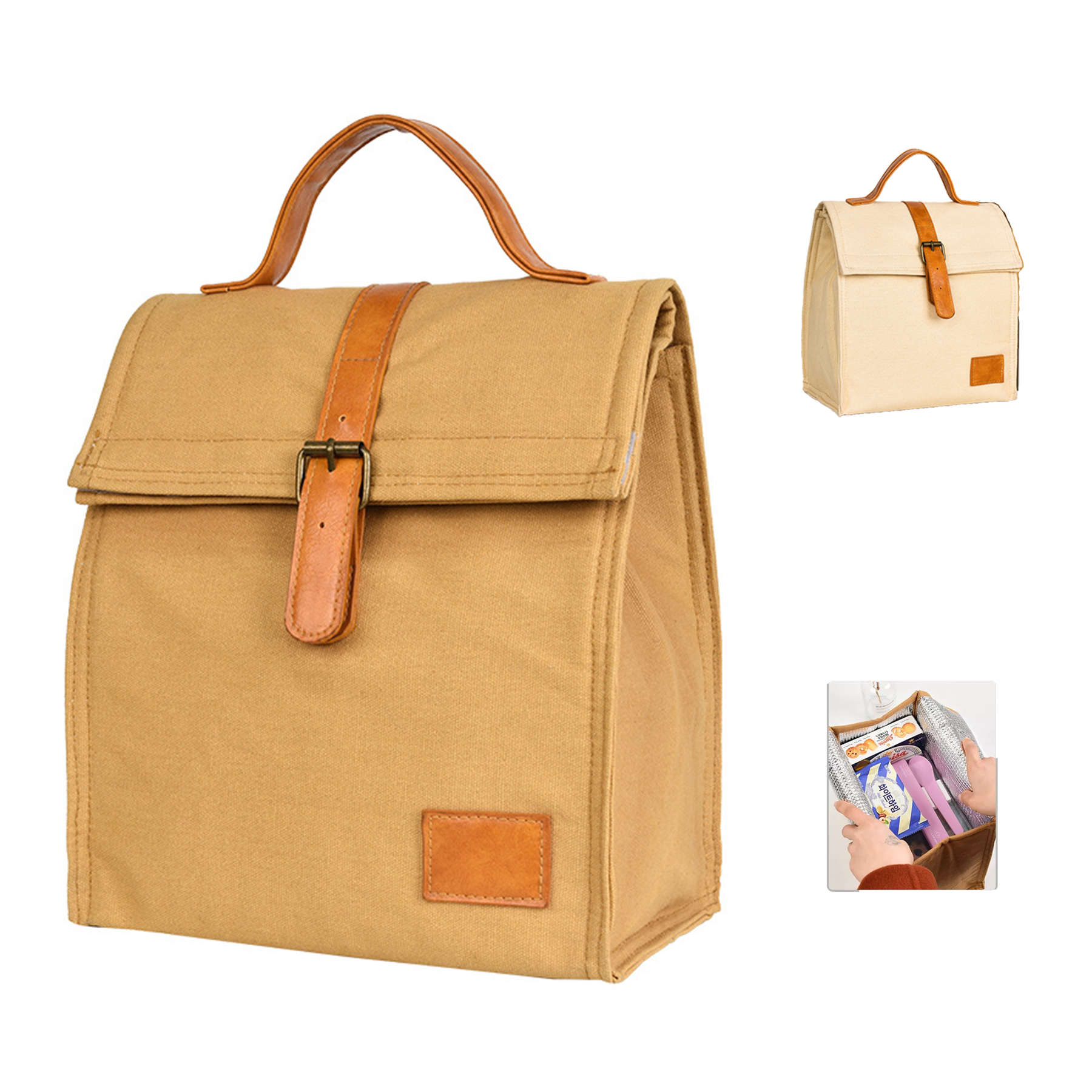 Reusable Canvas Lunch Tote Bag Insulated 4