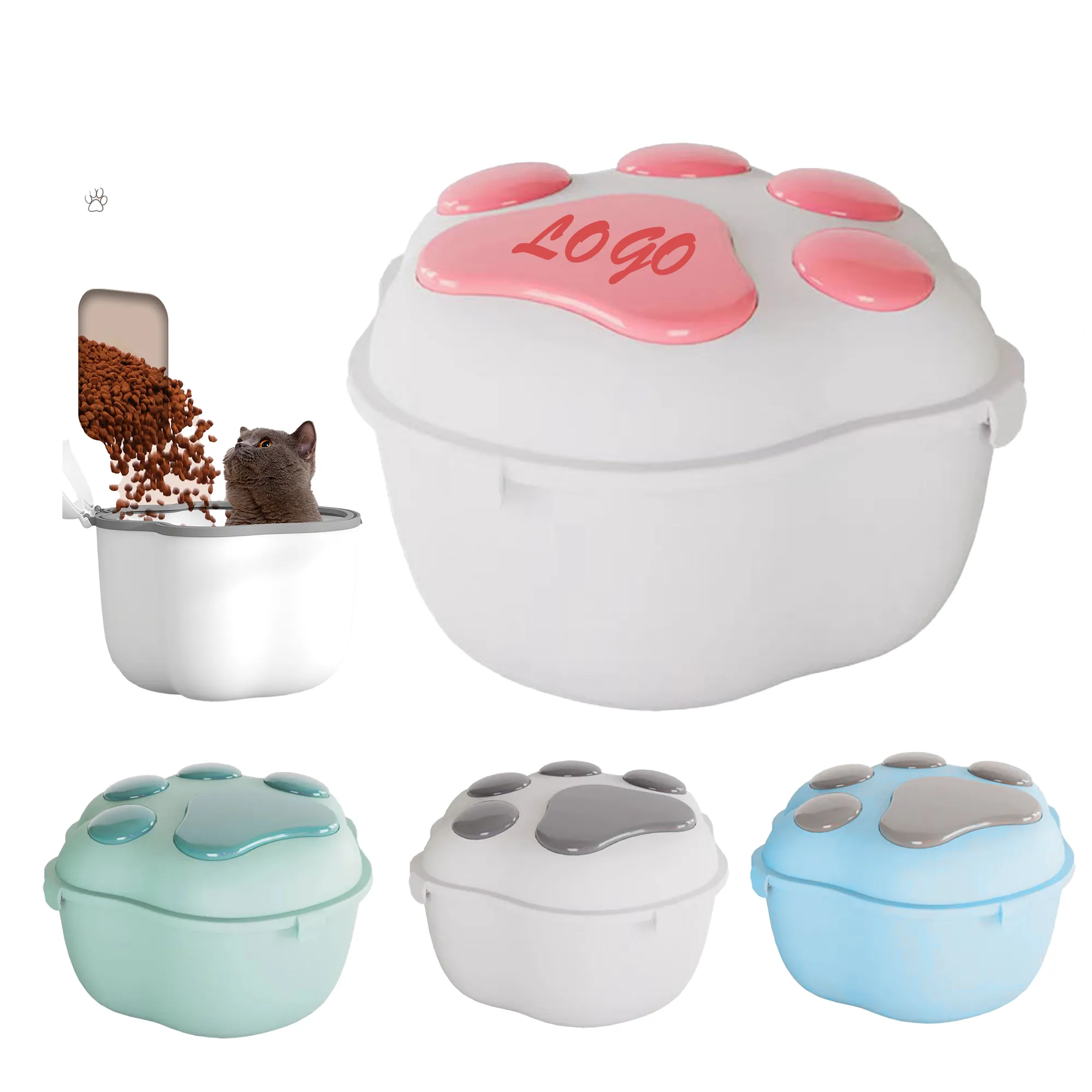 MOQ 30 Pet Food Storage Bucket Bin Cat Paw Shape 2