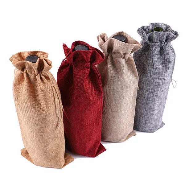 Jute Wine Drawstring Bag 3