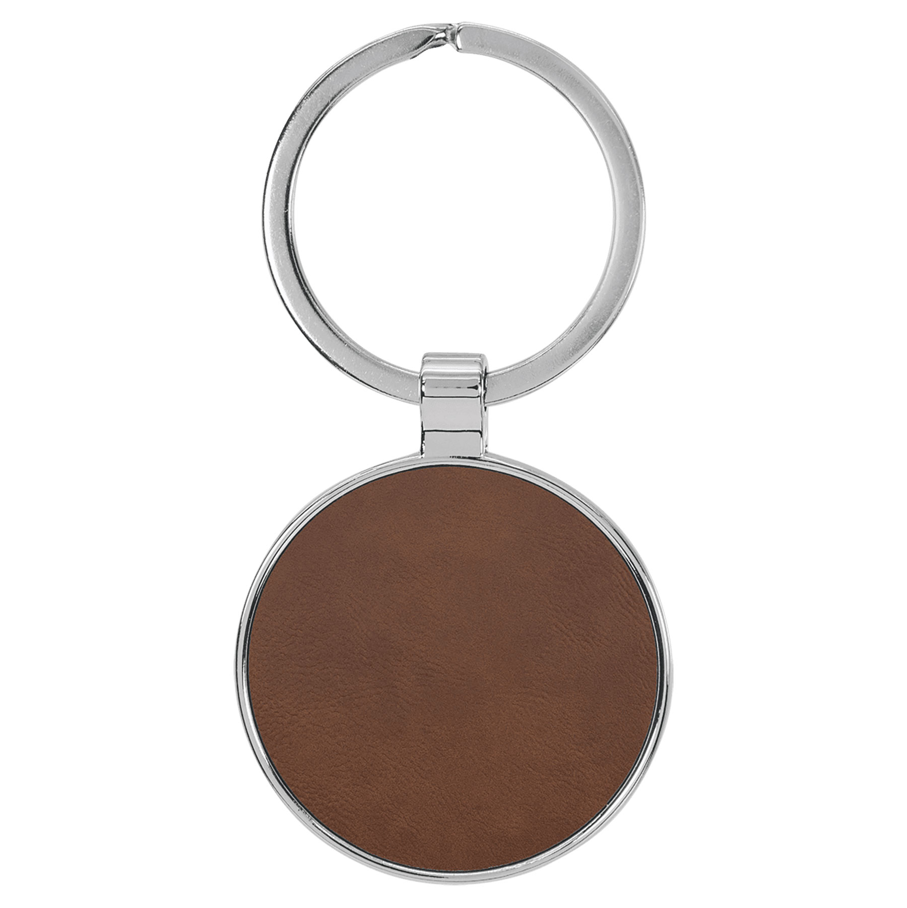 Dark Brown Leatherette/Metal Round Keychain 1
