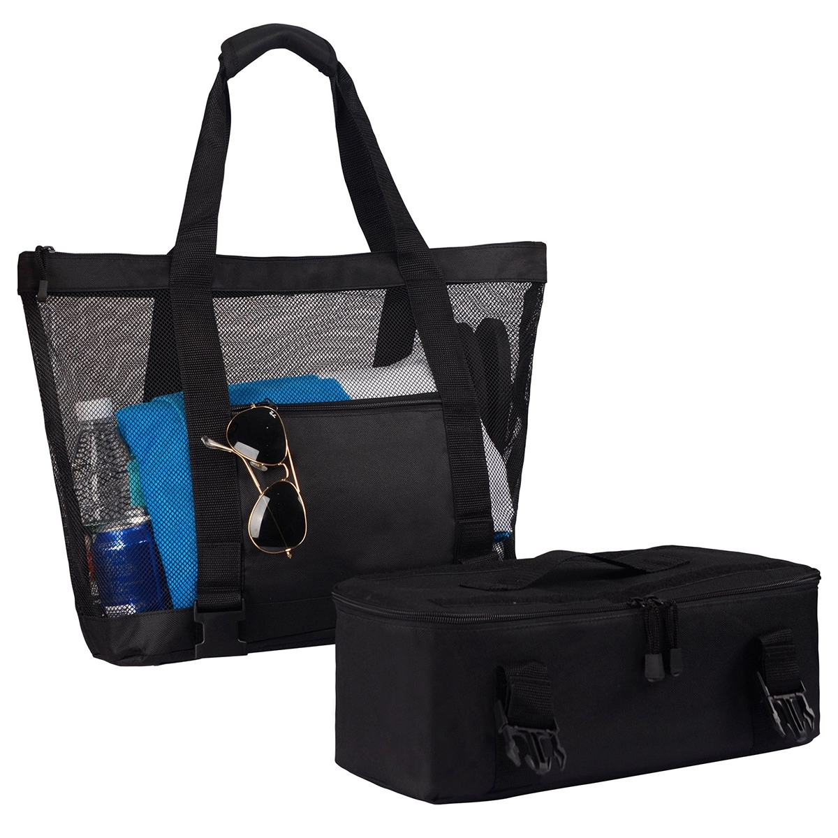 3-in-1 Mesh Beach Tote Bag with Insulated Picnic Cooler 2
