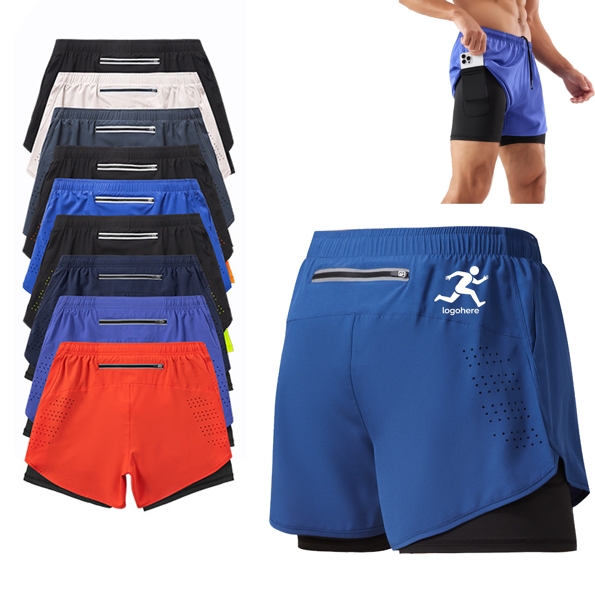 Custom 2 in 1 Men's Running Shorts with Compression Liner 2
