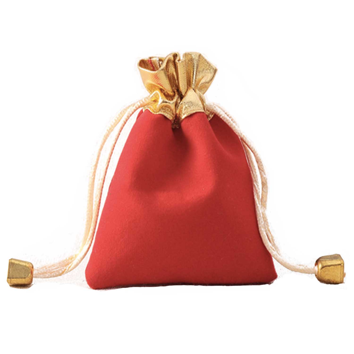 Red velvet jewelry bag w/ gold - plated edges and opening 3