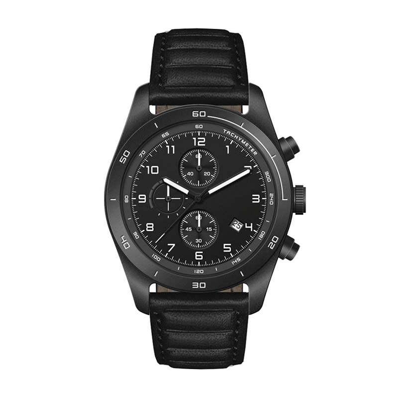 WC6508 42MM STEEL BLACK CASE, CHRONOGRAPH MVMT, BLACK DIAL, DTE DISPLAY, LEATHER STRAP, FLAT MINERAL CRYSTA 1