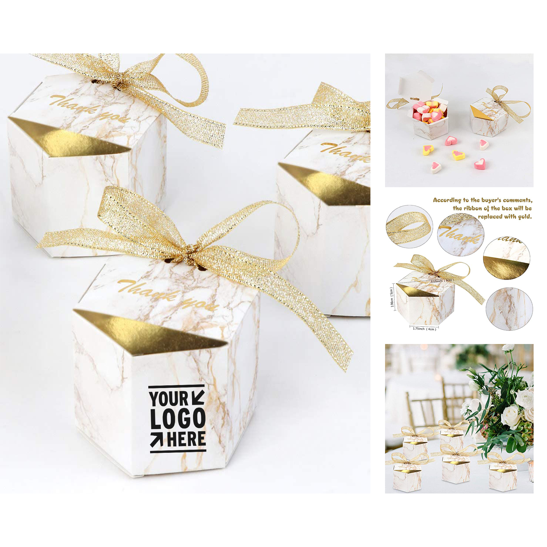3.15" x 1.57" x 1.96" Marble Wedding Party Favor Boxes
