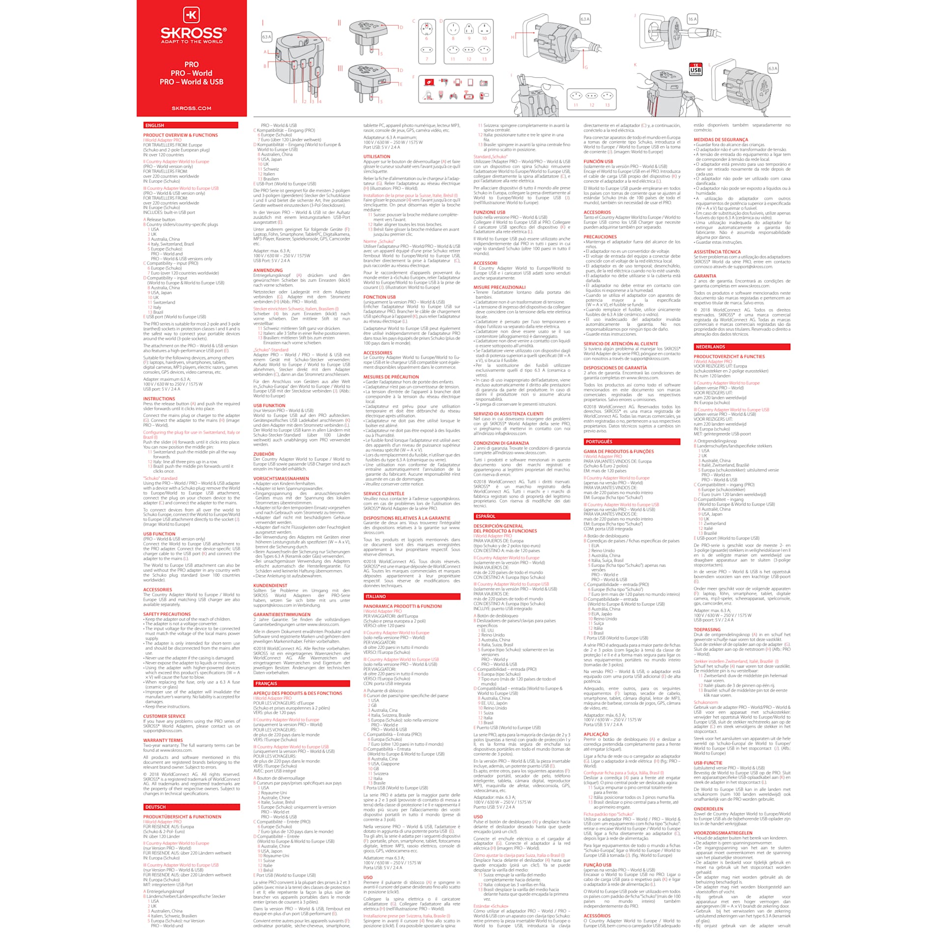 SKROSS World Travel Adapter PRO World & USB 274