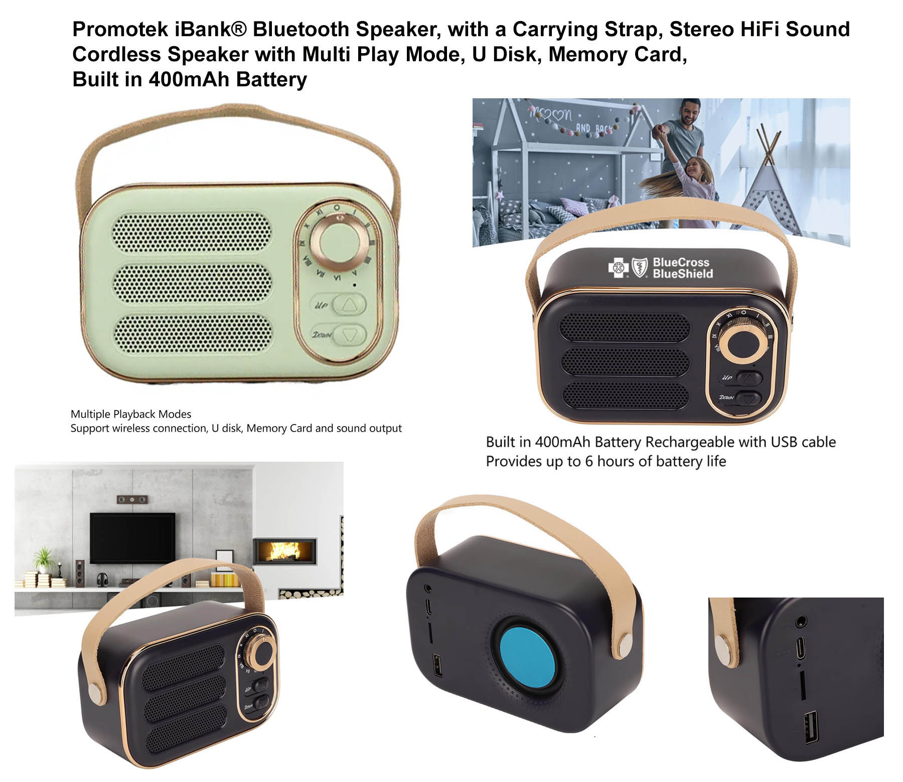 iBank ® Retro Vintage Mini Bluetooth Speaker with Carrying Strap 2