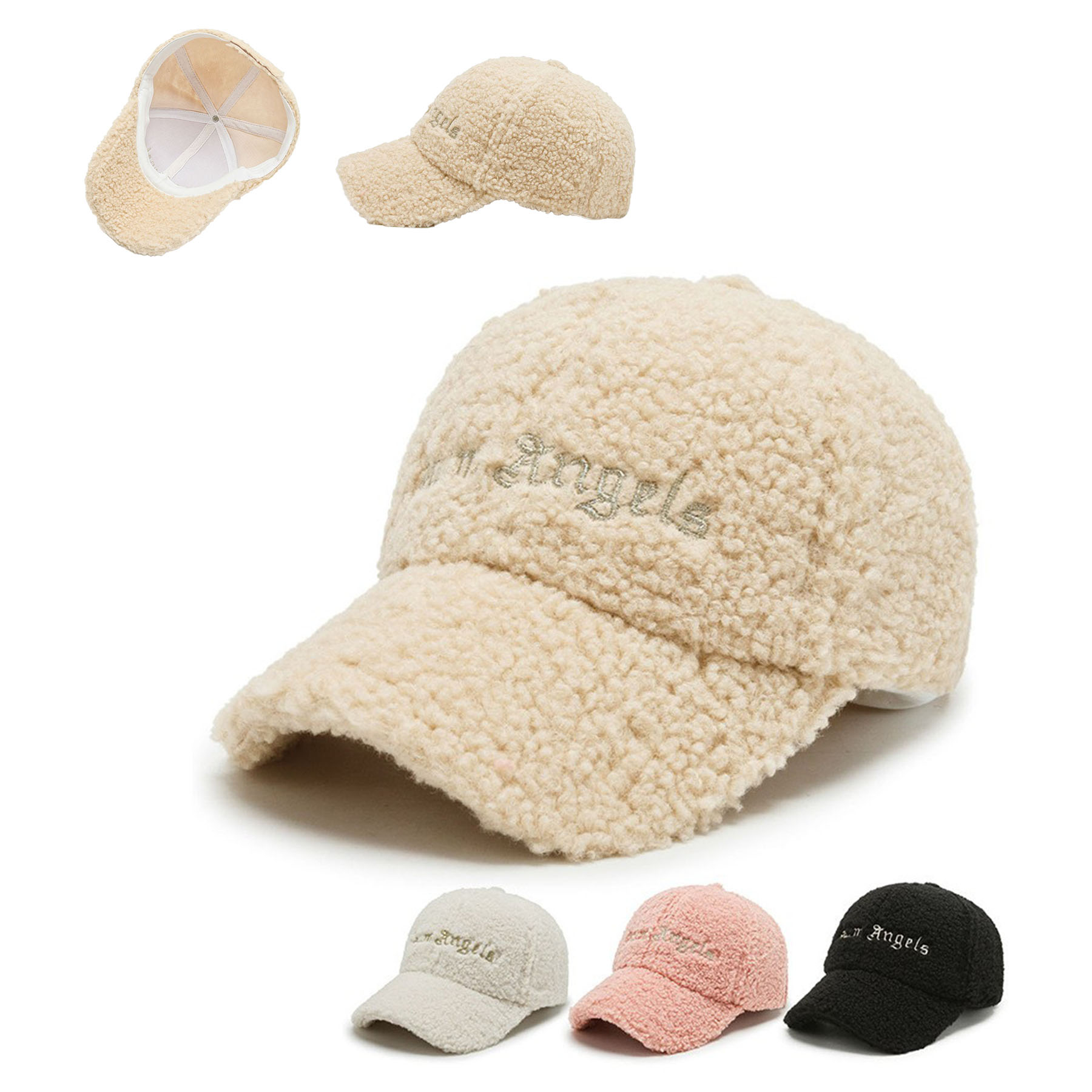 Winter warm plush embroidered cap 2