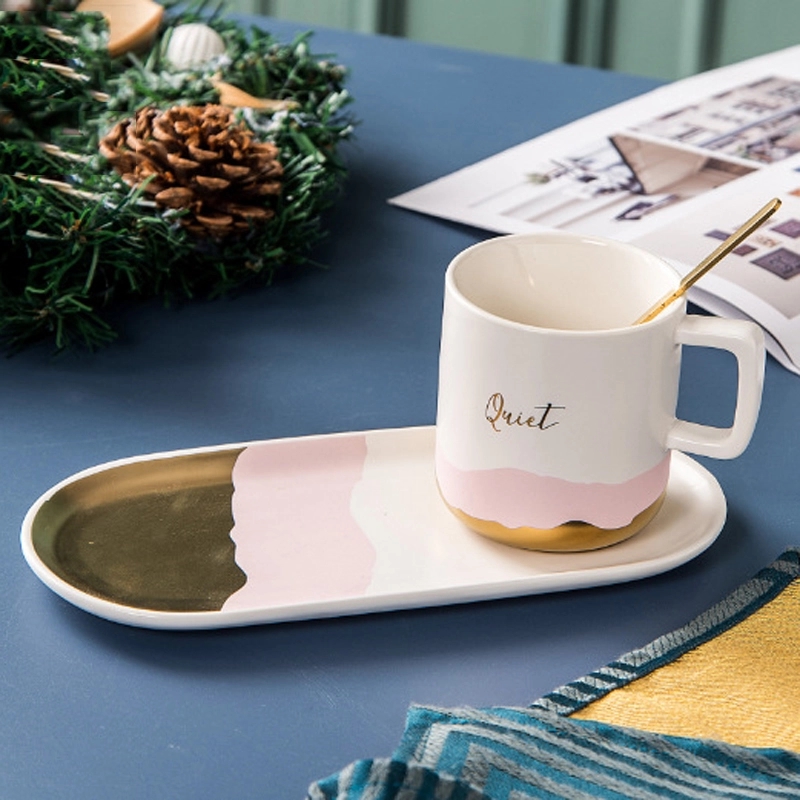 Custom 9 oz Ceramic Coffee Mug Saucer Set 2